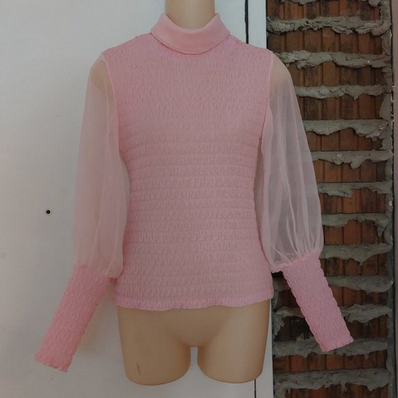 Irving Nadler Tops - Vintage Irving Nadler Pink Long Sleeve Blouse Top High Collar Seersucker Size S
